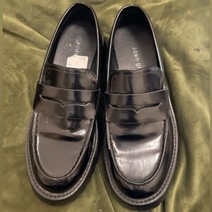 Madden Girl Langsten Black Box loafers.